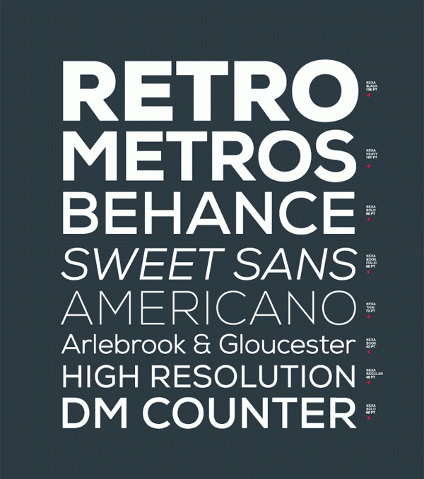 The Nexa font family from type foundry Fontfabric comes in 8 weights.