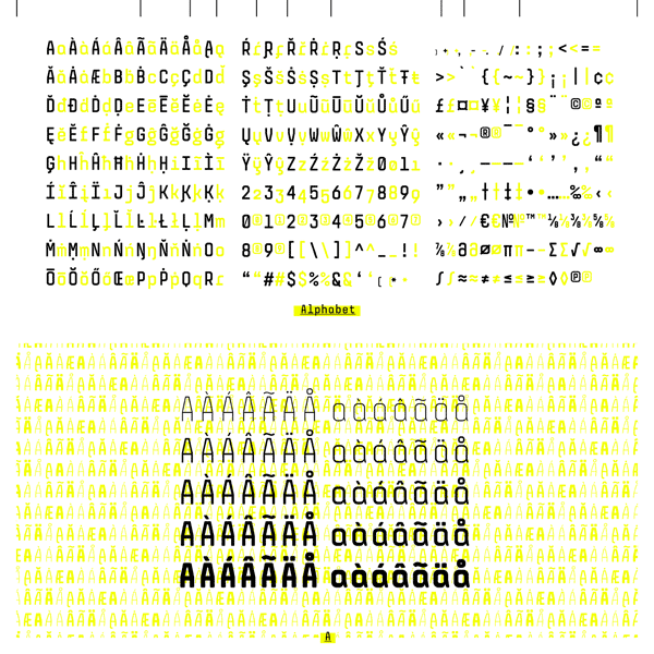 The complete alphabet of this unique typewriter font family.