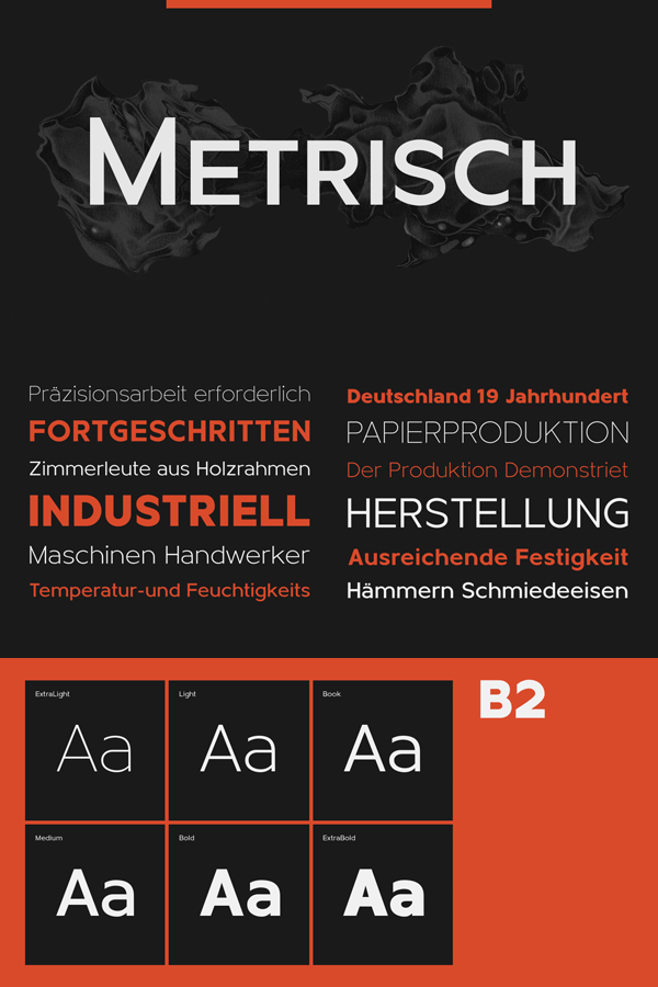 Metrisch, a sans serif font family from the Absolut Foundry.