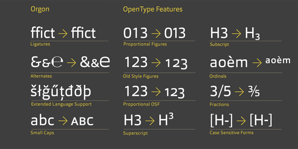 Orgon includes several OpenType features