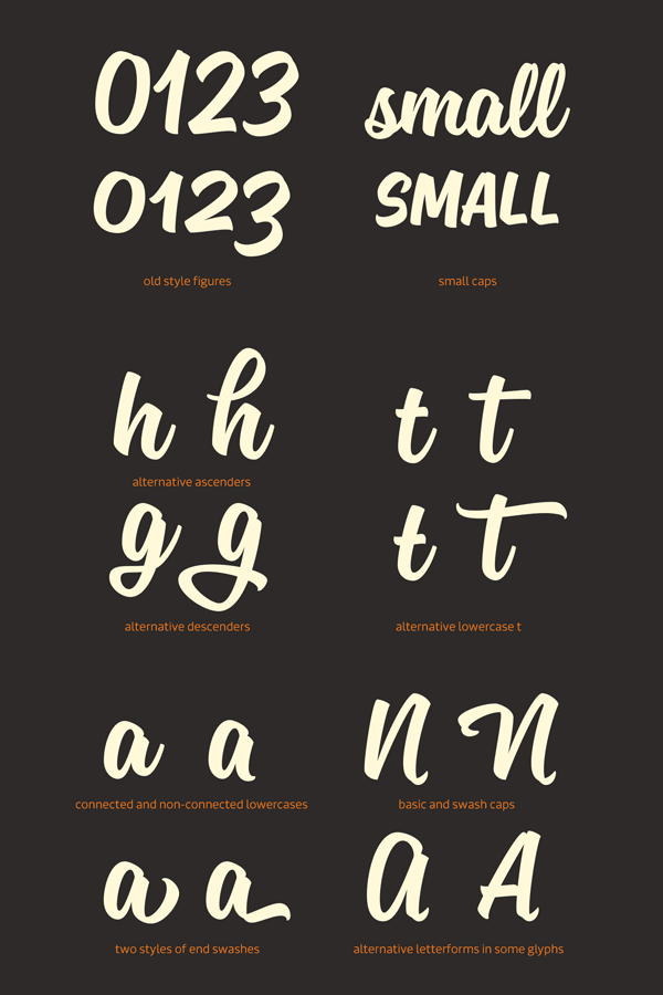 The Sanelma typeface with several OpenType features.