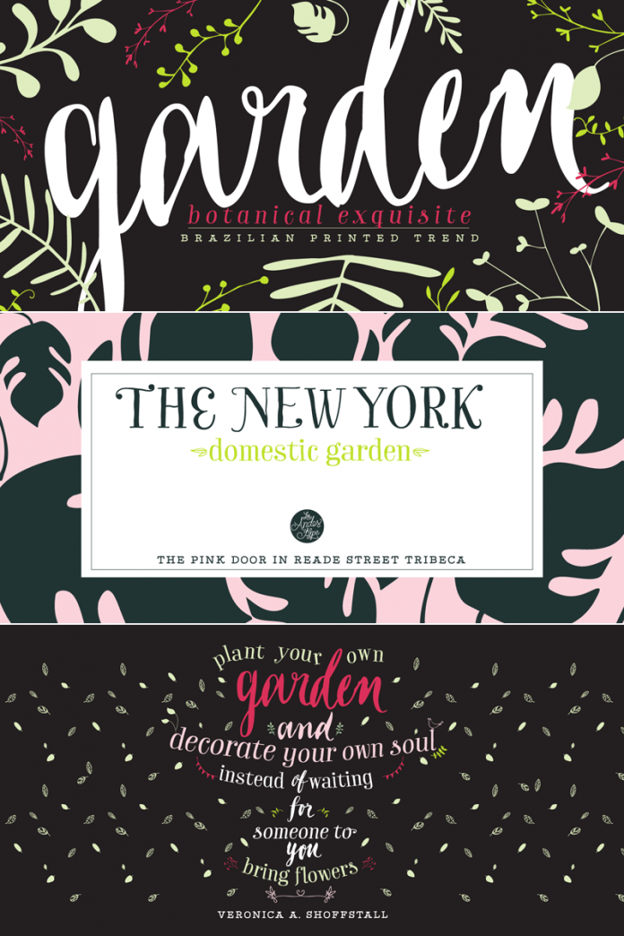 Garden font family, a decorative hand drawn typeface by Mendoza Vergara of the Los Andes foundry.