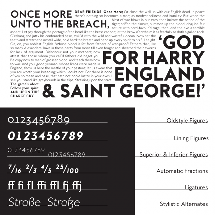 The MB Empire typeface includes plenty of typographic features.