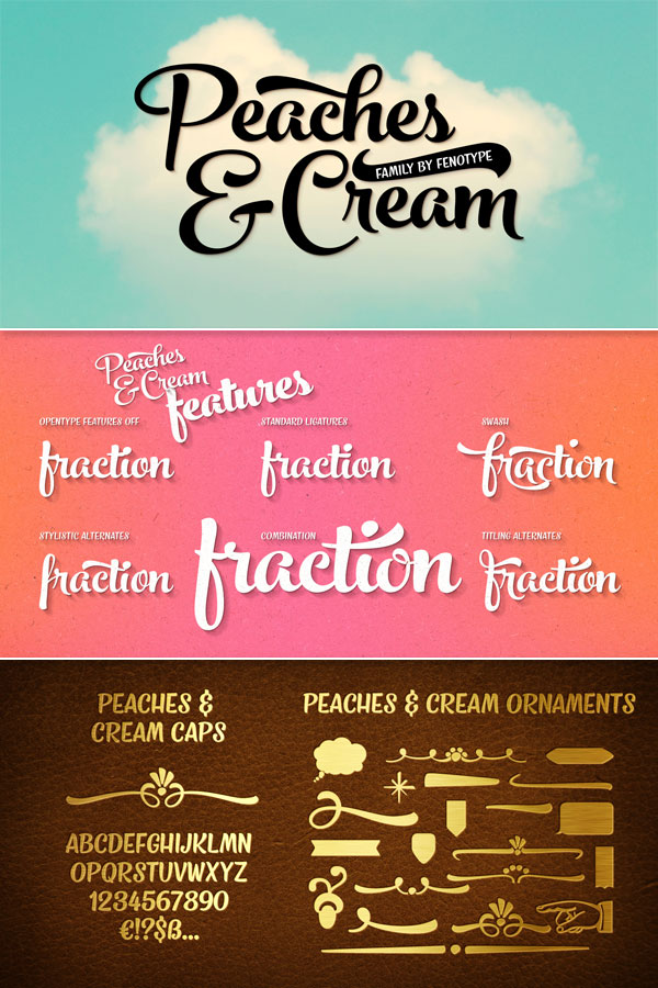 Peaches and Cream, a bold brush style script font family created by Emil Karl Bertell of Fenotype.