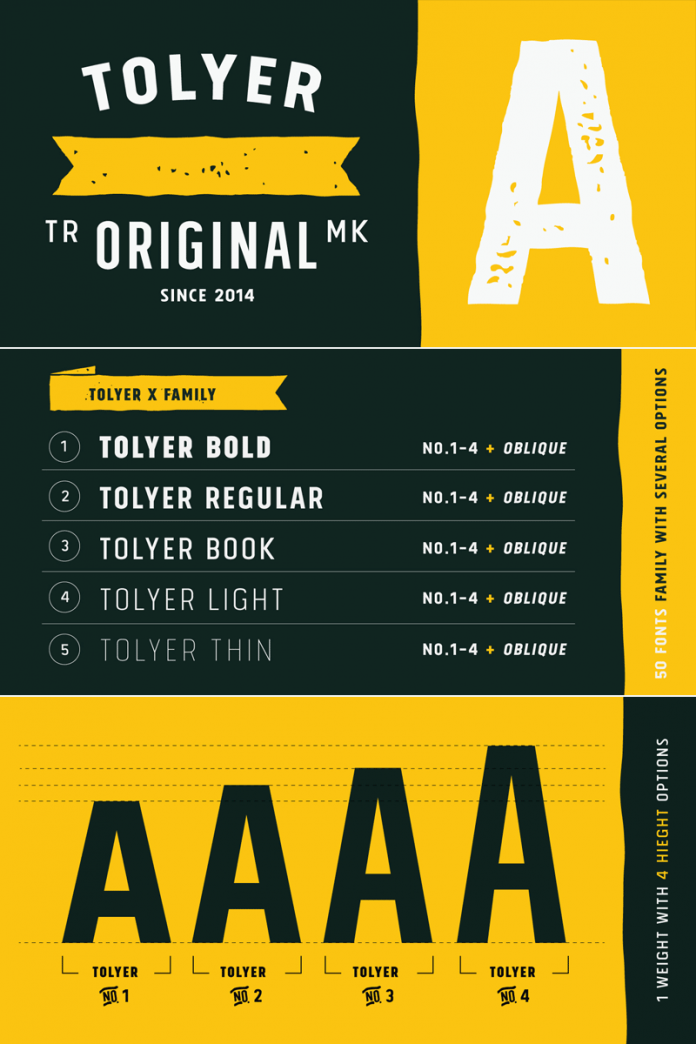Tolyer, an all caps display font family by Typesketchbook.
