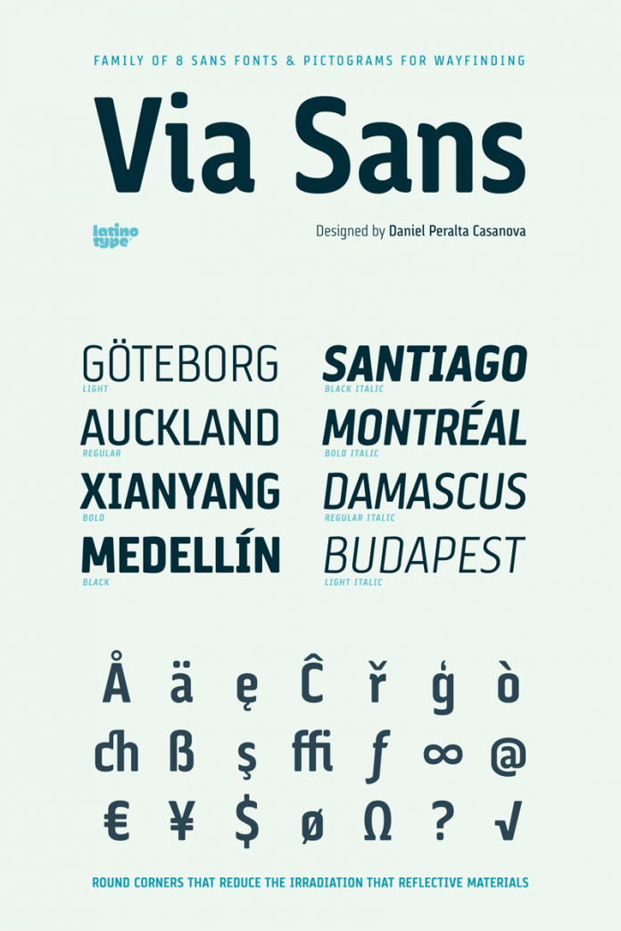 Via Sans, a font family with neo-humanist characteristics.