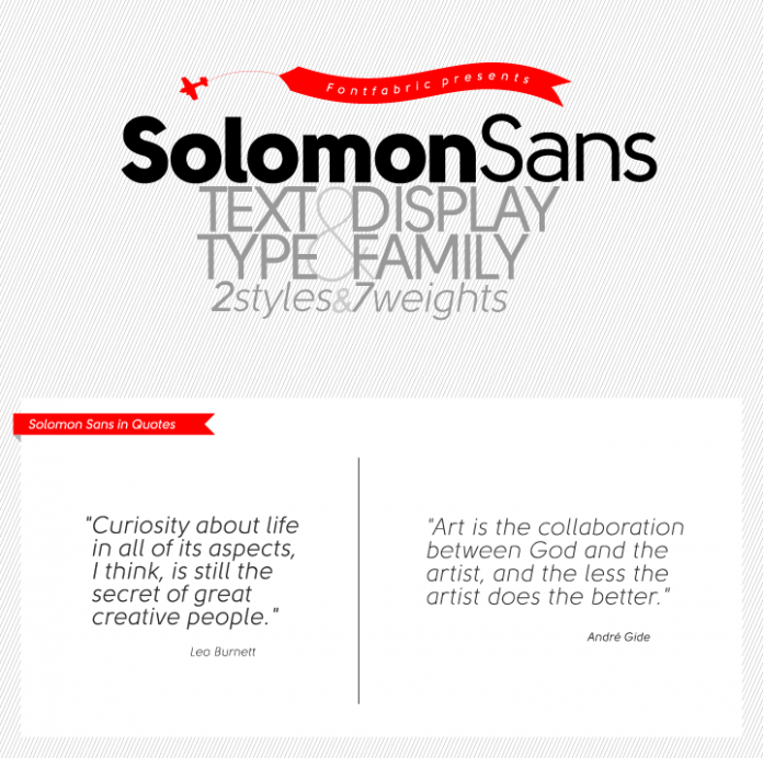 Solomon Sans, a type family for both display and text use.