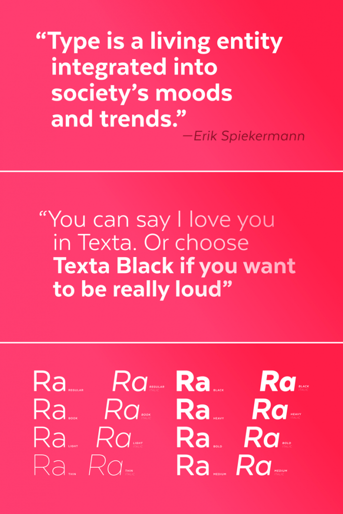 The Texta font family, a contemporary typeface for any kind of texts.