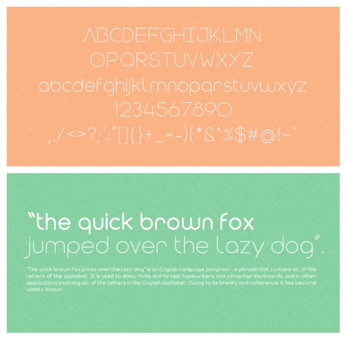 Character set and text sample of the Modulus typeface from VirtueCreative.