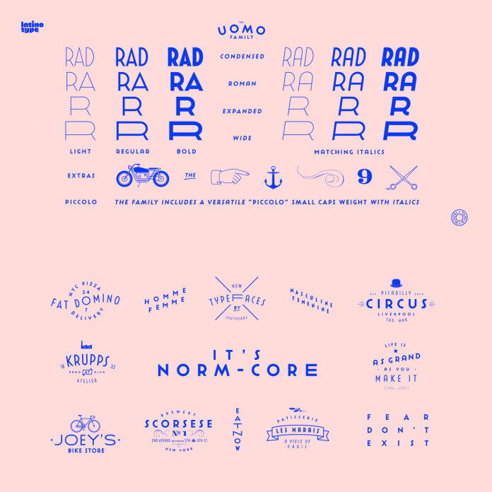 The Uomo type system with different styles and several extras such as icons and pictograms.