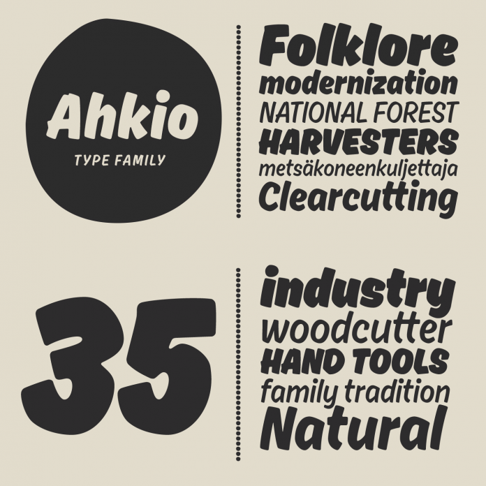 Ahkio typeface, a brushed disconnected script font family from Mika Melvas.