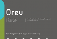 The Orev font family with 18 fonts, 9 weights, normal and oblique.
