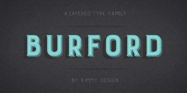 Burford, a vintage inspired layered type family from Kimmy Design.