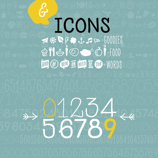 Handmade icons and numbers created by Ani Petrova and Asen Petrov of Fontfabric.