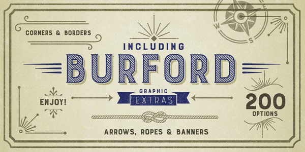 Graphic extras such as arrows, ropes, banners, corners, borders, and 200 typographic options.