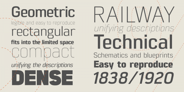 The diverse weights of this geometric sans serif font family ranging from ultra light to black.
