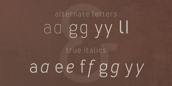 Alternate letters and true italics.