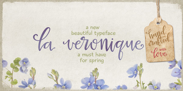 La Veronique font, a handwritten typeface created by Elena Genova of foundry My Creative Land.