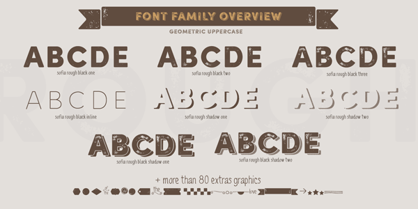 Geometric uppercases and more than 80 extra graphics.