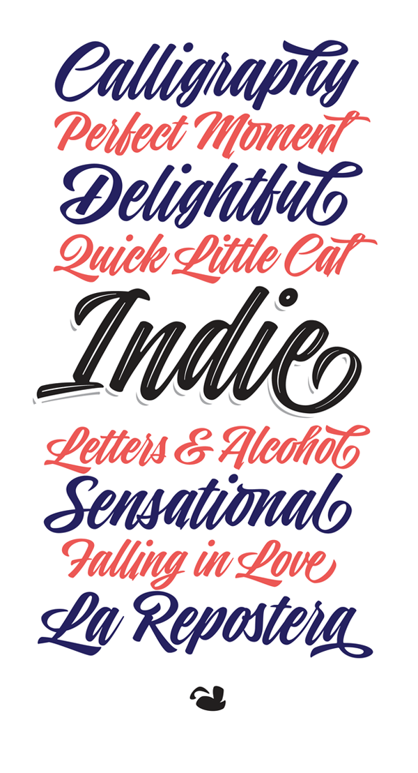 Indie, a trendy script font by Maximiliano Sproviero of Lián Types.