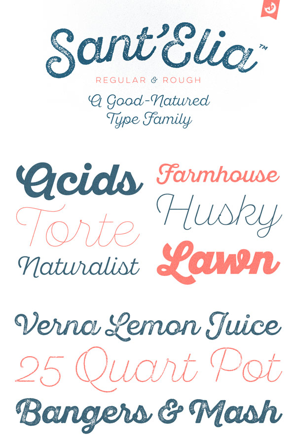Sant’Elia Script from Yellow Design Studio is a good-natured type family with regular and rough styles.