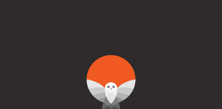 Owl logo created from simple graphic shapes and circles.