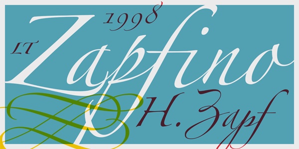 Linotype Zapfino font family, a calligraphy script typeface by Hermann Zapf in technical collaboration with David Siegel and Gino Lee.