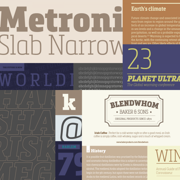 The Metronic Slab Narrow font family is a condensed version of Metronic Slab from type foundry Mostardesign.