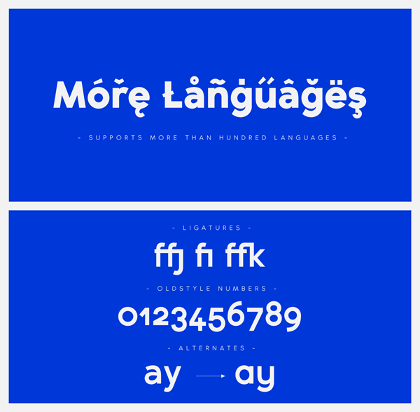 The Bambino New font supports more than one hundred languages. It is equipped with ligatures, oldstyle numbers, and alternates.