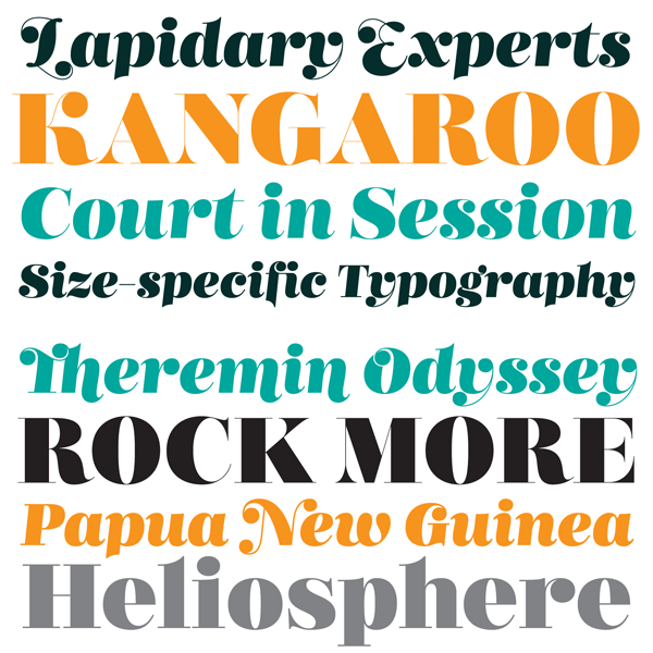 The Mastadoni typeface, a bold serif display font by Dave Rowland for headlines and striking titles.