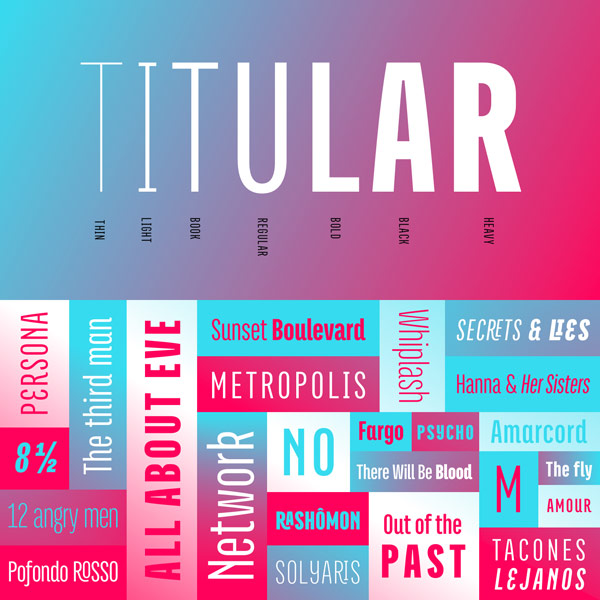 Titular, a condensed Sans Serif typeface for  headings and subheadings in newspapers, magazines, and posters.