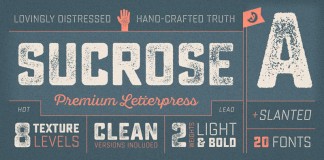 Sucrose, a new distressed font family designed by Ryan Martinson of the Yellow Design Studio.