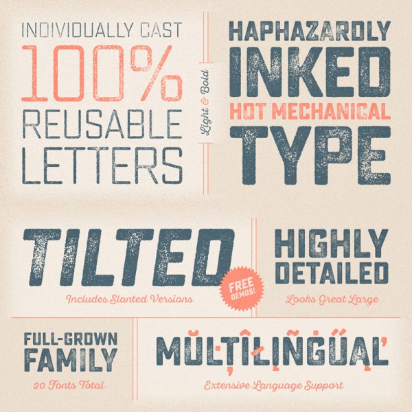 The Sucrose font family is based on a super detailed letterpress typeface that works great for stylish vintage inspired titles and headlines.