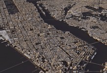 Manhattan, New York City, a 3D map that includes topography, architecture and traffic routes.