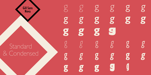 Numerous weights in standard and condensed widths.