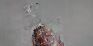 Work with oil and spray on canvas by artist Ryan Hewett.