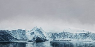 Deception Island, Antarctica – drawing by Zaria Forman from 2015 in the size of 72x128.