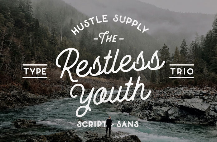 The Restless Youth fonts bundle comprises 4 font files and 3 different type styles.