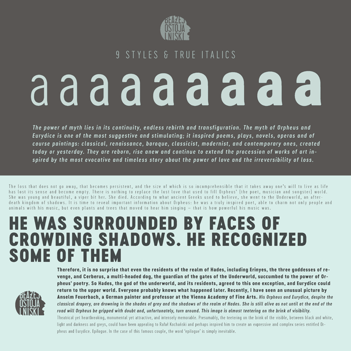 The Cervo Neue font family consists of 9 weights plus true italics.