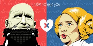 Donald Trump and Clinton Hillary Clinton – I Love to Hate You illustrations by Butcher Billy