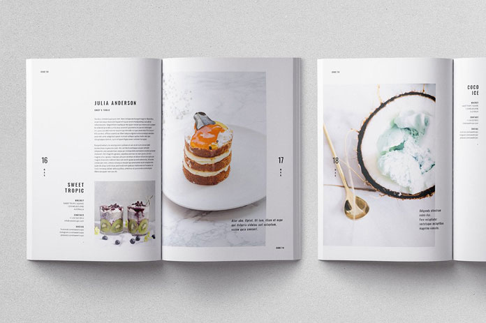Moscovita magazine template, separated layers for images, texts, and graphics.