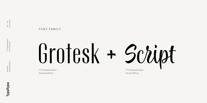 TT Knickerbockers, a contrasting pair of fonts consisting of a grotesk and script typeface.