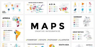 Infographic maps in PPT, PPTX, KEY, PSD, EPS, AI and JPEG files.