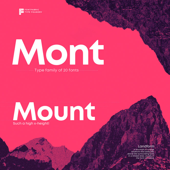 Mont type family of 20 fonts.
