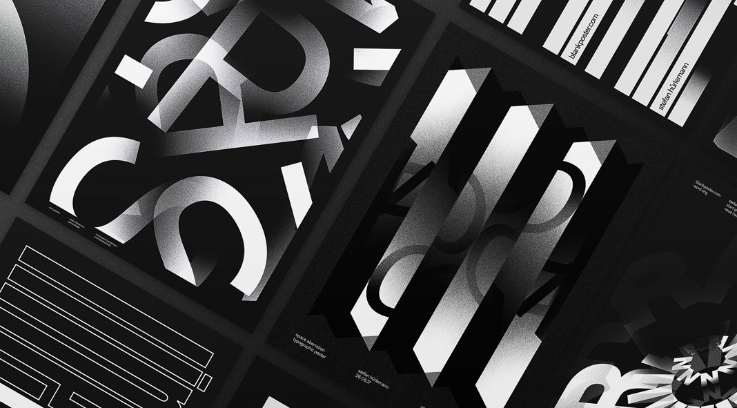 Black typographic posters by Stefan Hürlemann.