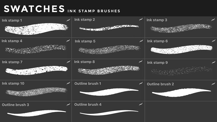Ink stamp brushes for iOS app Procreate for iPad.