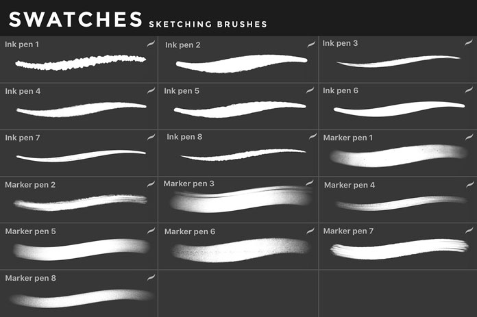 Sketching brushes for iOS app Procreate for iPad.