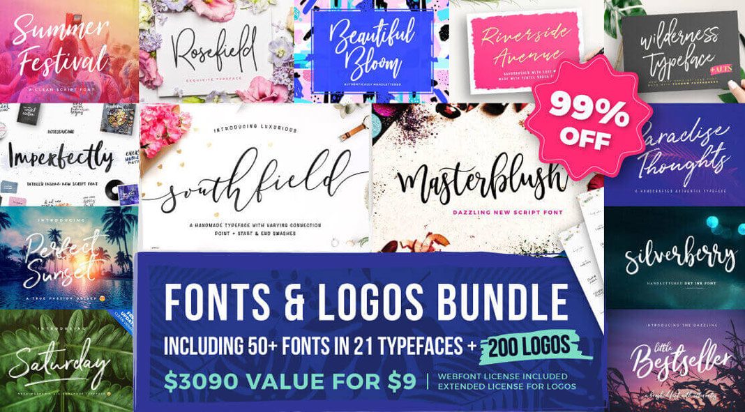 Over 50 fonts and more than 200 logos for only $9!