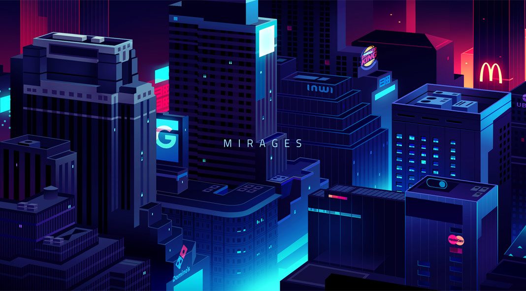 Mirages - colorful illustrations of nocturnal cityscapes by Romain Trystram.