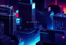 Mirages - colorful illustrations of nocturnal cityscapes by Romain Trystram.